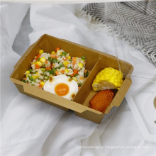 Disposable Kraft paper food container take away fast food container 2 cells 900ml